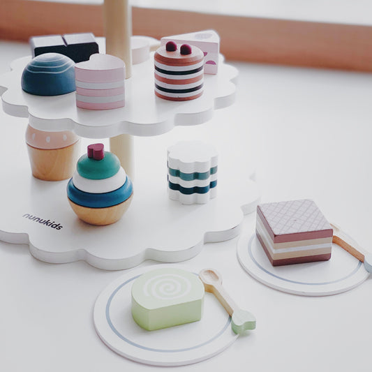 Kids Wooden Pretend Play Cakes Afternoon Tea Set - 27 Pcs