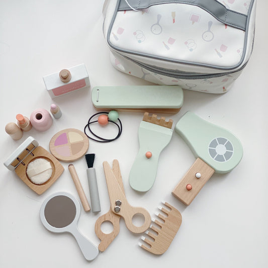 Kids Wooden Pretend Play Makeup Beauty Hairdressers Set
