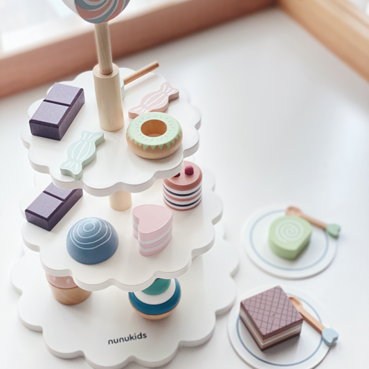 Kids Wooden Pretend Play Cakes Afternoon Tea Set - 27 Pcs